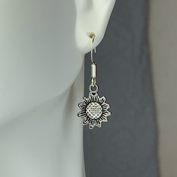 Silver Plated Sunflower Dangle Earrings - Picture 2 of 4